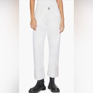 FRAME Women's White Jeans with Brown Piping